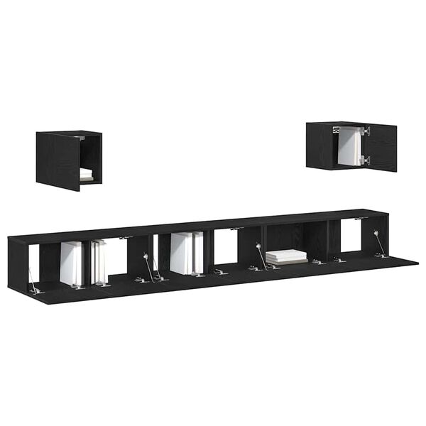 vidaXL TV Cabinet Set 7 pcs Black Oak 100 x 30 x 30 cm Engineered Wood