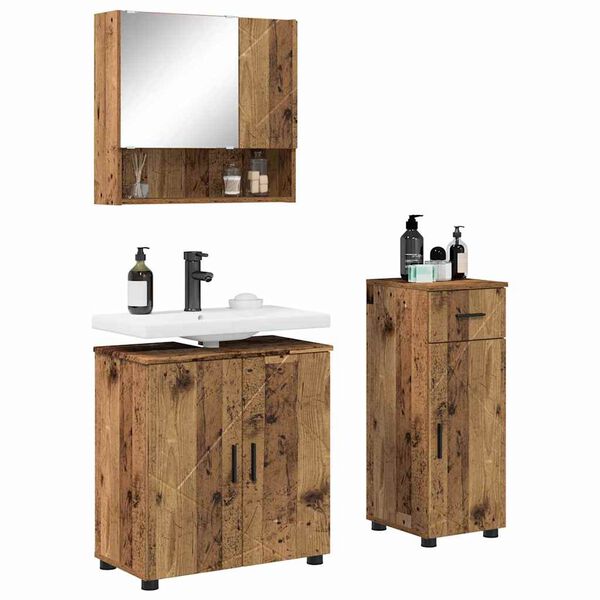 vidaXL Bathroom Furniture Set 3 pcs Old Wood Engineered wood & Metal