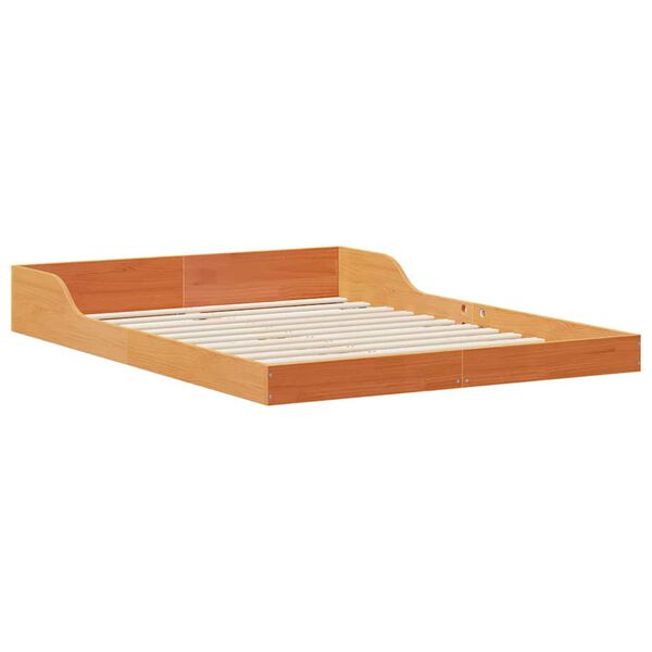 vidaXL Bed Frame Wax Brown 135 x 190 cm Solid Pine Wood