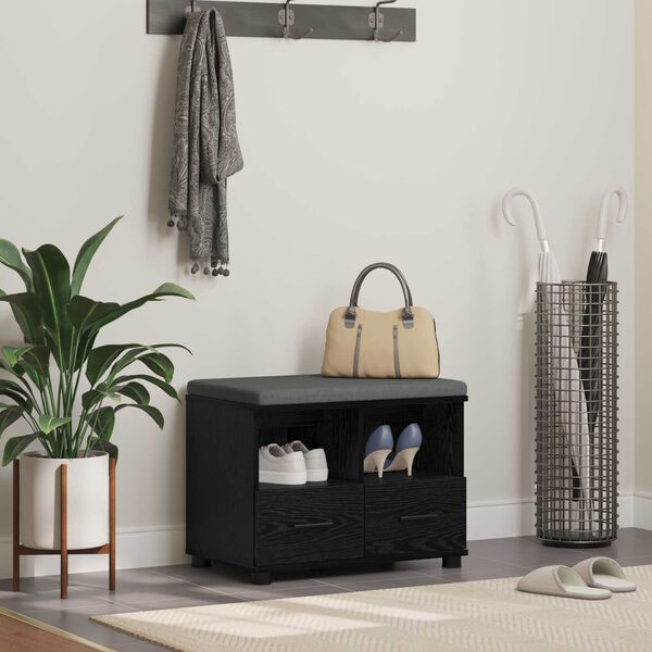 vidaXL Hall Bench with Cushion with Drawer Black Oak 60 x 38 x 46 cm