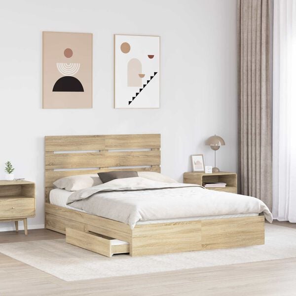 vidaXL Storage Bed with Drawer Sonoma Oak 140 x 200 cm Engineered Wood