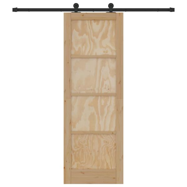 vidaXL Sliding Door Natural and Black 73.5 x 211 cm Solid Pine Wood