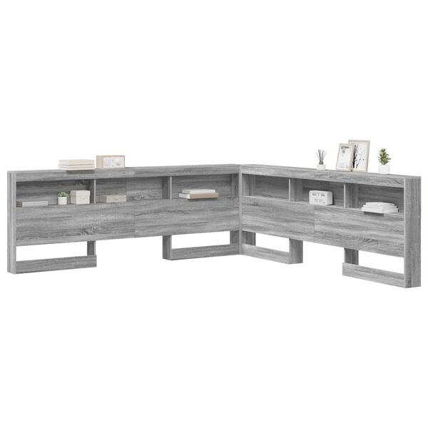 vidaXL Storage Headboard with Shelf Grey Sonoma 180 cm Engineered Wood