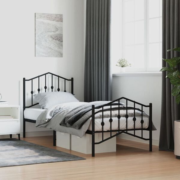 vidaXL Metal Bed Frame without Mattress with Footboard Black 80x200cm