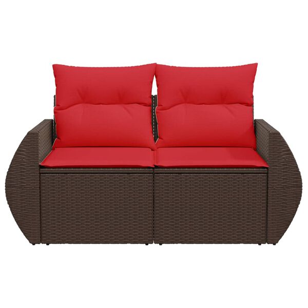 vidaXL Garden Sofa with Cushions 2-Seater Brown Poly Rattan