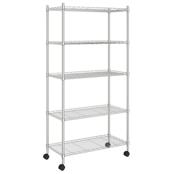 vidaXL 5-Tier Storage Shelf with Wheels 75x35x155 cm Chrome 250 kg