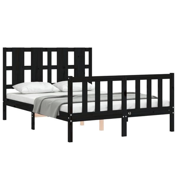 vidaXL Bed Frame without Mattress Black Double Solid Wood Pine