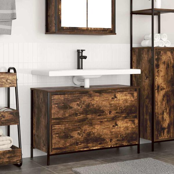 vidaXL Bathroom Basin Cabinet with Drawers Smoked Oak 90x34.5x60 cm