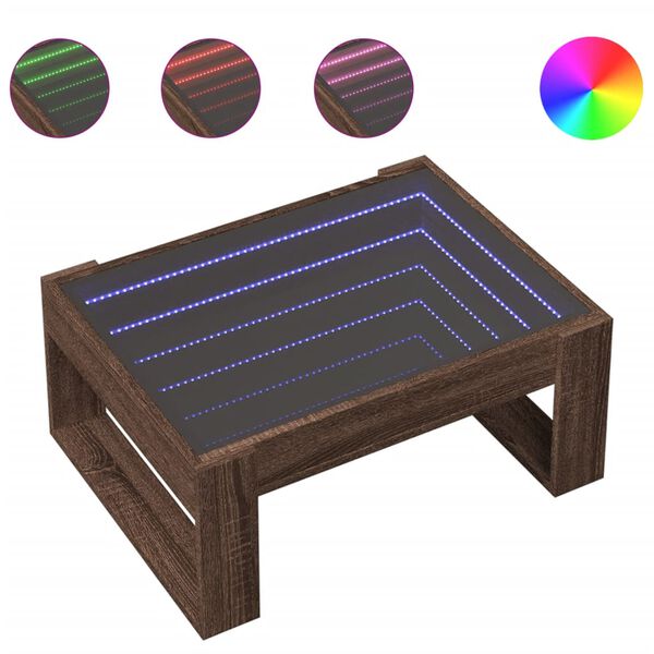 vidaXL Coffee Table with Infinity LED Brown Oak 70x53x30 cm