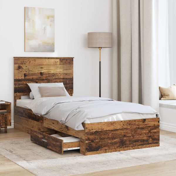 vidaXL Bed Frame with Headboard Old Wood 90 x 200 cm Engineered Wood