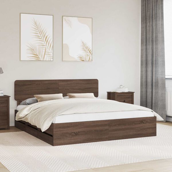 vidaXL Bed Frame with Headboard Brown Oak 200 x 200 cm Engineered Wood