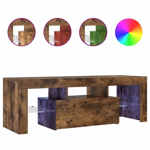 vidaXL TV Cabinet with LED Lights Smoked Oak 120x35x40 cm