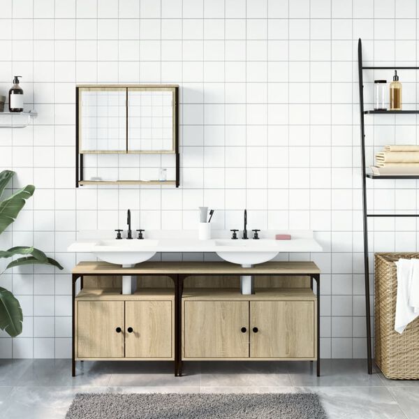 vidaXL 3 Piece Bathroom Furniture Set Sonoma Oak Engineered Wood
