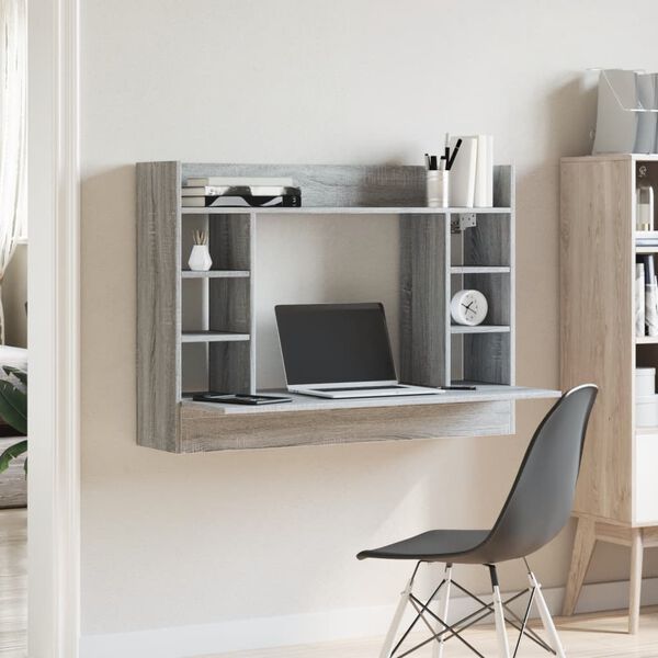 vidaXL Wall-Mounted Desk Grey Sonoma 105x48x75 cm Engineered Wood