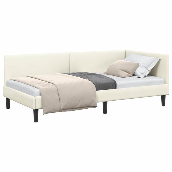 vidaXL Corner Bed Frame with Headboard Cream 80 cm x 200 cm Velvet