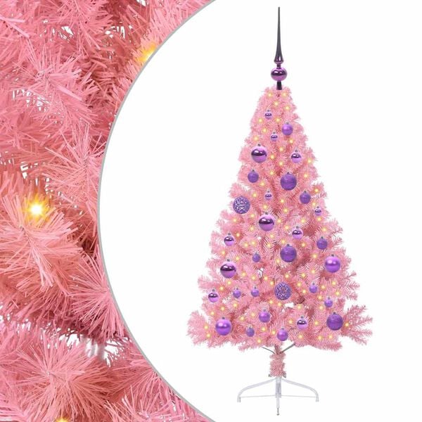 vidaXL Artificial Pre-lit Christmas Tree with 150 LEDs Pink 120 cm PVC