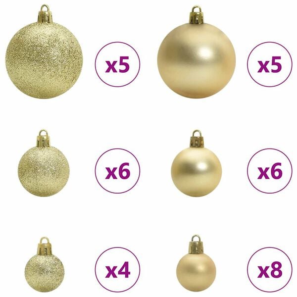 vidaXL Christmas Bauble Set with 150 LEDs 61 pcs Gold Plastic