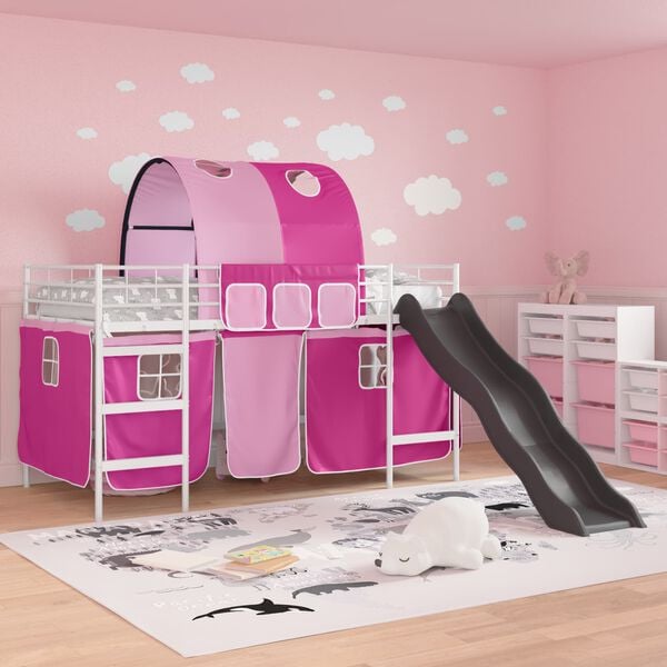 vidaXL Kids'Loft Bed Frame White and Pink 99.5 x 200 cm Metal