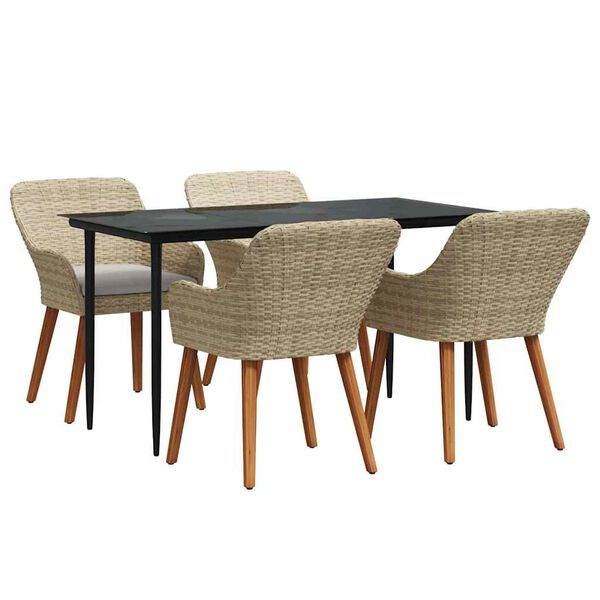 vidaXL Garden Dining Set with Cushion 5 pcs Beige Poly Rattan