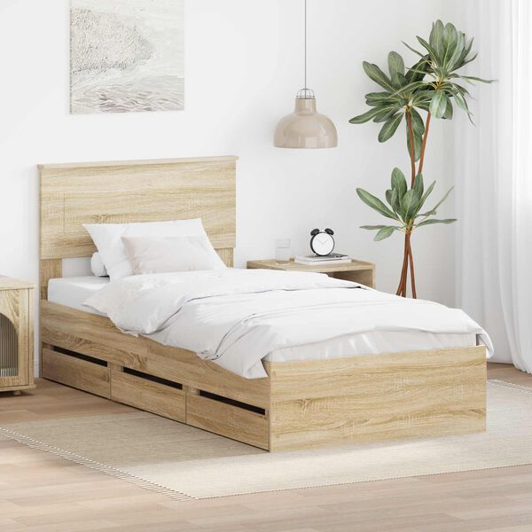 vidaXL Bed Frame with Drawer Sonoma Oak 90 x 190 cm Engineer Wood