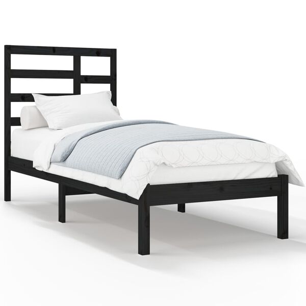 vidaXL Bed Frame without Mattress Black Solid Wood 75x190 cm Small Single