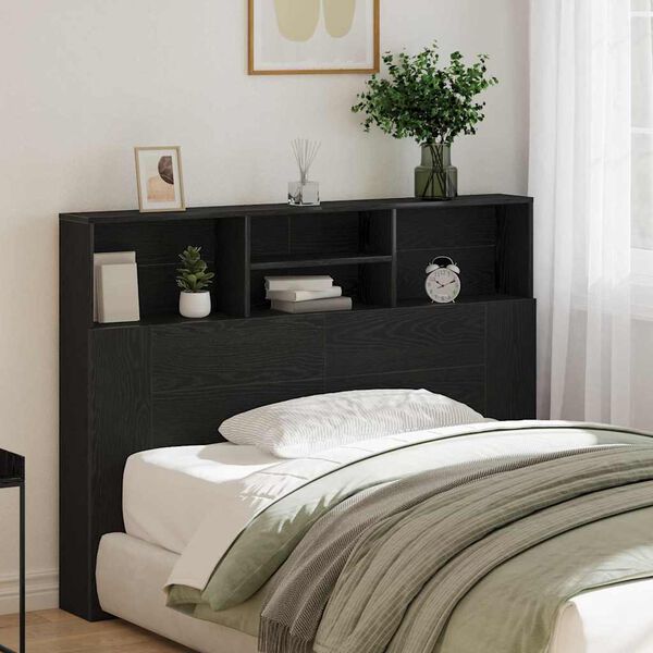 vidaXL Headboard Cabinet Black Oak 140 x 19 x 103.5 cm Engineered Wood