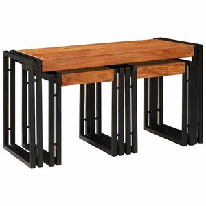 vidaXL End Tables Brown and black Solid Acacia wood
