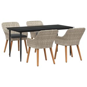 vidaXL Garden Dining Set with Cushion 5 pcs Light Grey Poly Rattan