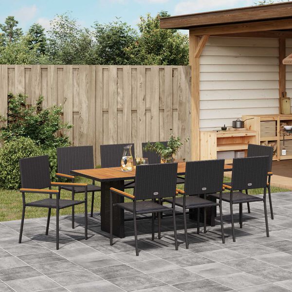 vidaXL Garden Dining Set 9 pcs Black Poly Rattan