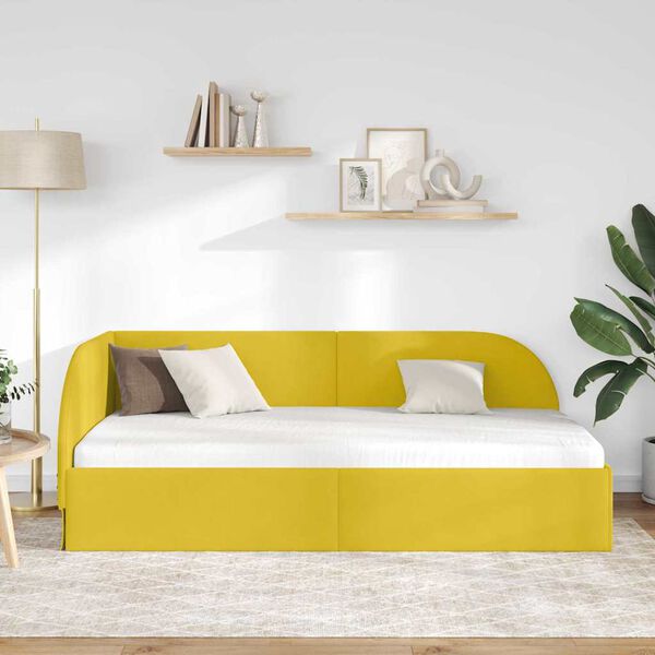 vidaXL Corner Bed Frame with Headboard Yellow 100 cm x 200 cm Velvet