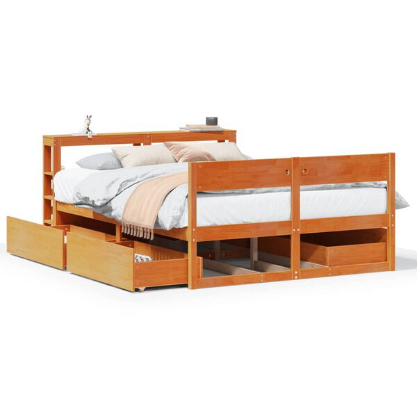 vidaXL Bed Frame without Mattress Wax Brown 160x200 cm Solid Wood Pine