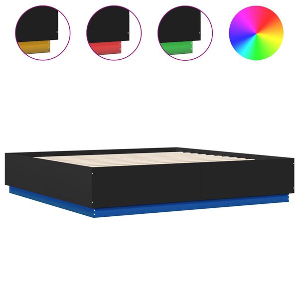 vidaXL Bed Frame with LED without Mattress Black 180x200 cm Super King