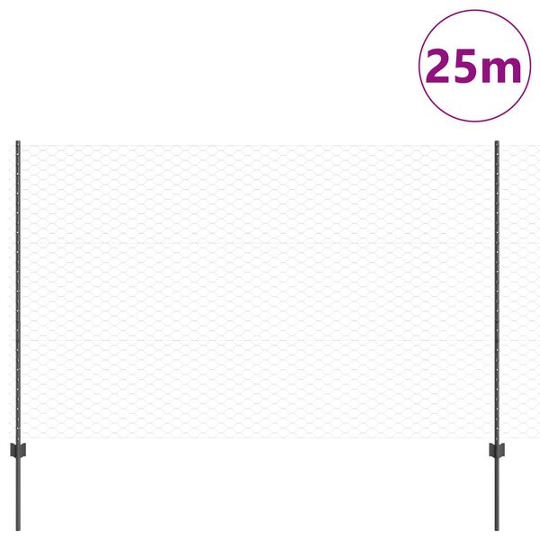 vidaXL Fence with Post Grey 1.5 x 25 m Steel