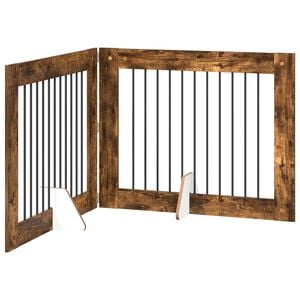 vidaXL Foldable Dog Gate with Stands 2 pcs Smoked Oak 200.5 cm