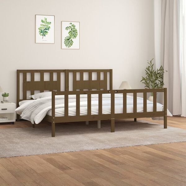 vidaXL Bed Frame without Mattress Brown Solid Wood Pine Super King Size