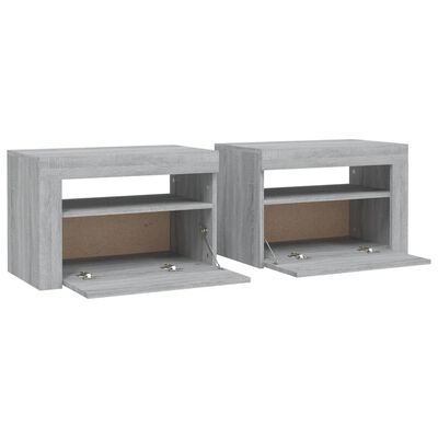vidaXL Bedside Cabinets 2 pcs with LEDs Grey Sonoma 60x35x40 cm