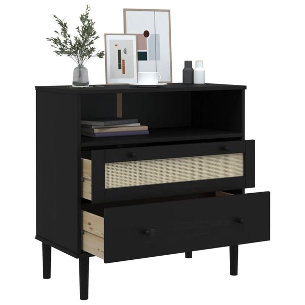 vidaXL Sideboard SENJA Rattan Look Black 80x40x80 cm Solid Wood Pine