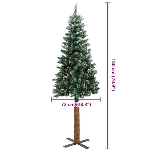 vidaXL Slim Christmas Tree with Real Wood and White Snow Green 180 cm