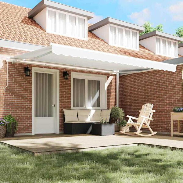 vidaXL Awning Retractable Manual White 4.5 x 3.5 m Polyester and metal