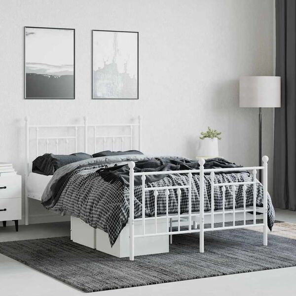 vidaXL Metal Bed Frame without Mattress with Footboard White 120x190cm