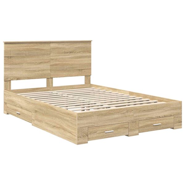 vidaXL Bed Frame with Drawer Sonoma Oak 140 x 190 cm Engineered Wood