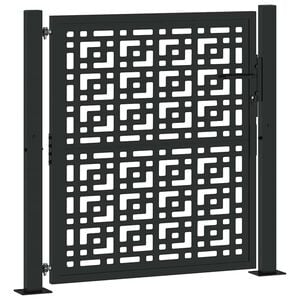 vidaXL Garden Gate Black 100x100 cm Steel Cross Design