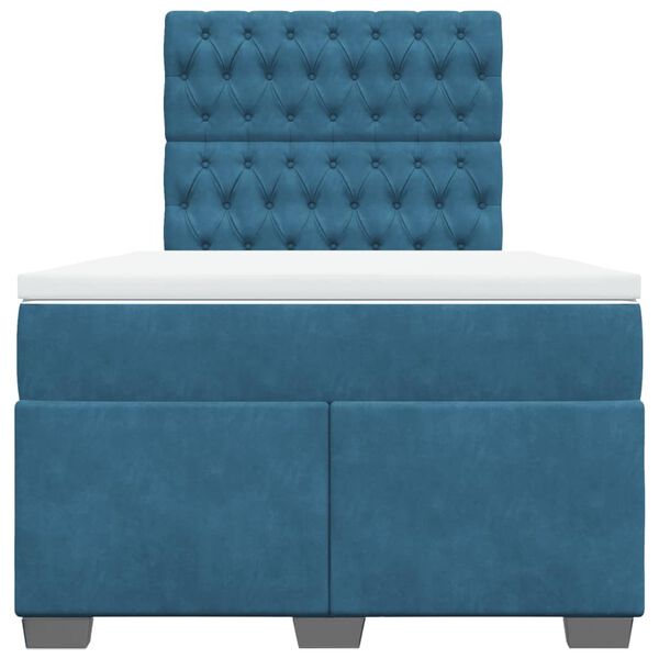 vidaXL Box Spring Bed with Mattress Blue 120x190 cm Small Double Velvet
