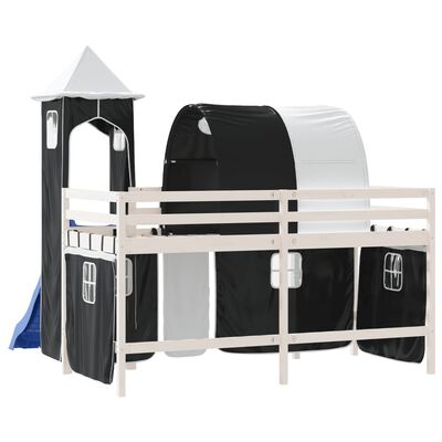 vidaXL Kids' Loft Bed with Tower White&Black 80x200cm Solid Wood Pine
