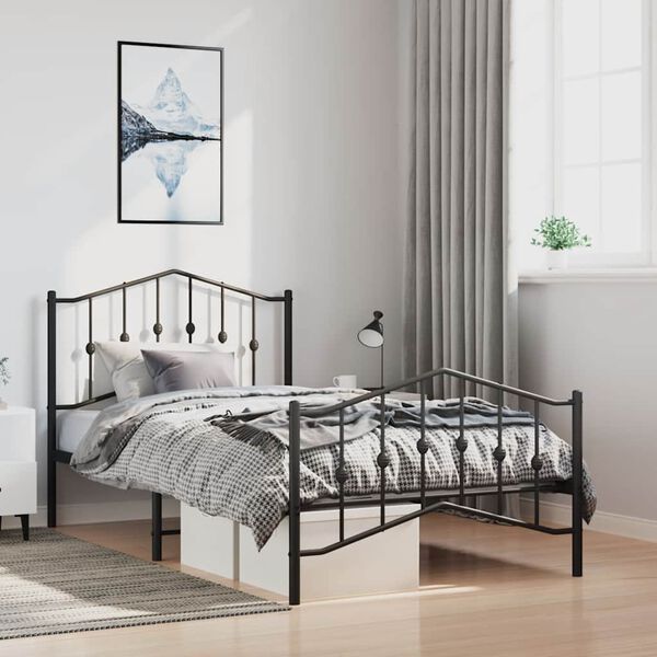 vidaXL Metal Bed Frame without Mattress with Footboard Black 100x190cm