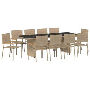 vidaXL Garden Dining Set 11 pcs Beige Poly Rattan