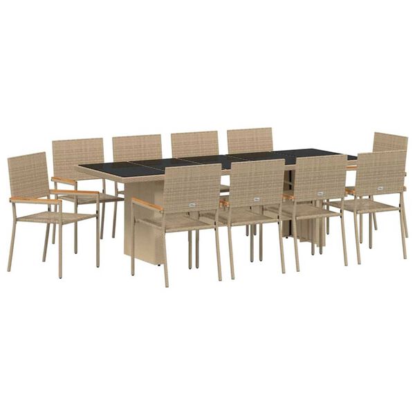 vidaXL Garden Dining Set 11 pcs Beige Poly Rattan