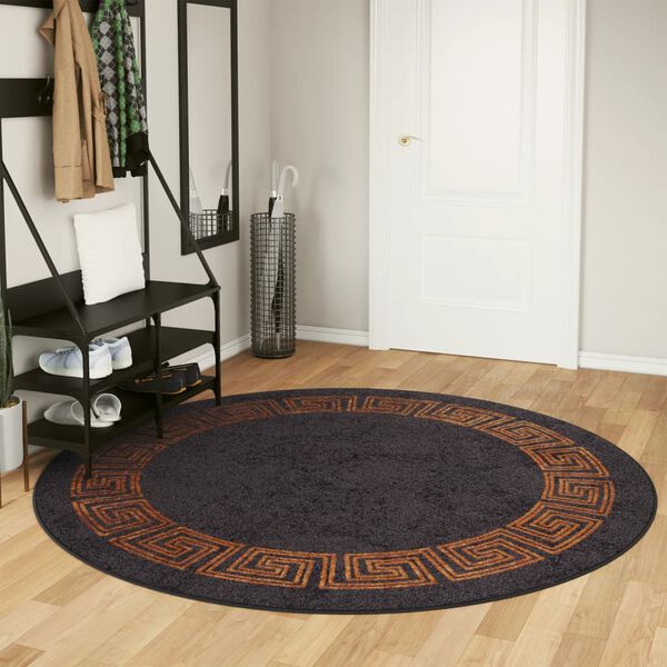 vidaXL Rug Washable Black and Gold Ø 200 cm Anti Slip