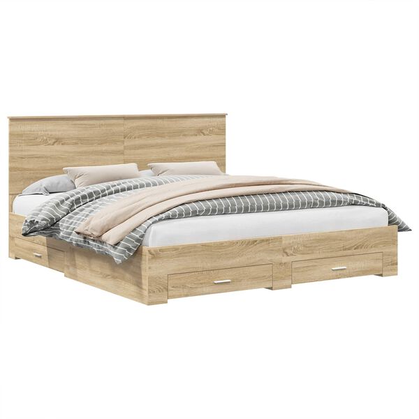 vidaXL Bed Frame with Drawer Sonoma Oak 200 x 200 cm Engineered Wood