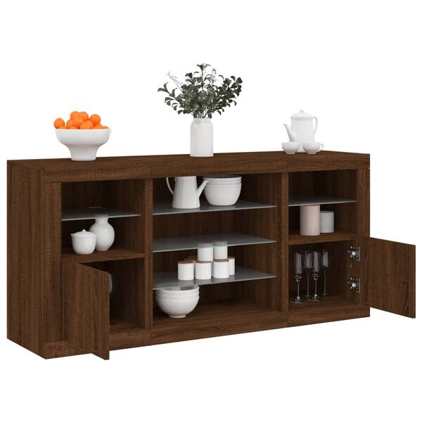 vidaXL Sideboard with LED Lights Brown Oak 142.5x37x67 cm